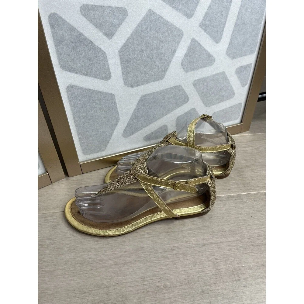 Sperry Top-Sider Women Summerlin Glitter T-Strap Sandals Gold Leather Flat 7 M